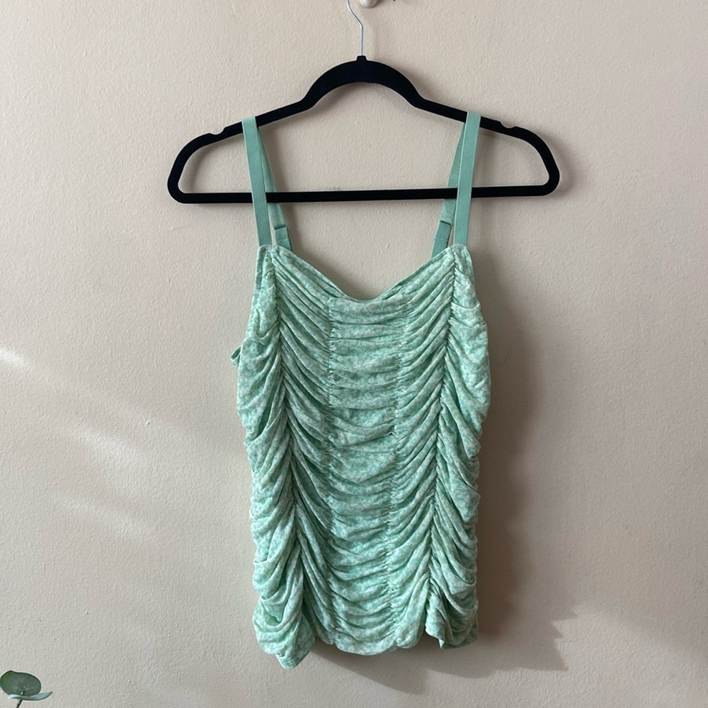 Torrid Ruched Mesh Cami Tank Top Mint Green Floral Stretch Plus Size 00 10 NWT